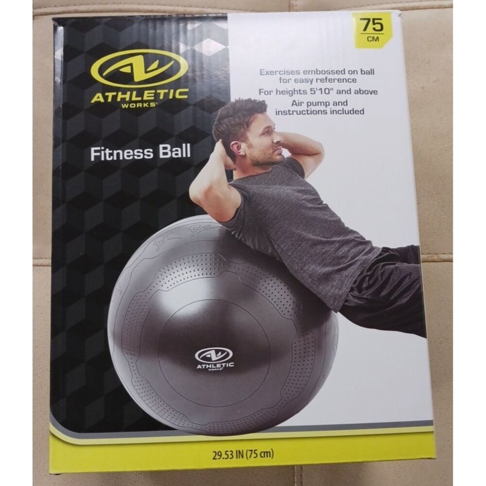 Athletic Works 75cm Anti Burst Exercise Yoga Ball W/Pump NEW
